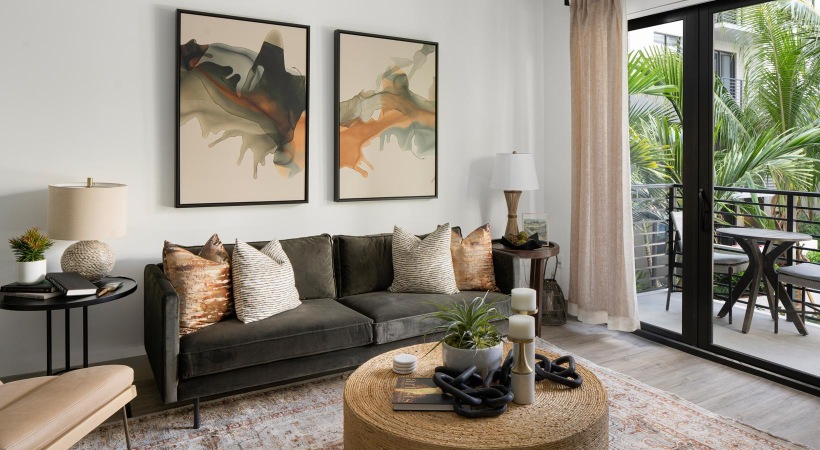 Cozy spaces with relaxing views a living room with a couch and coffee table