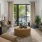 a living room with a large glass door
