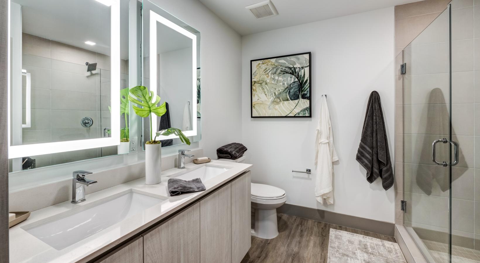 Bathroom options with thoughtful details a bathroom with a sink toilet and a shower